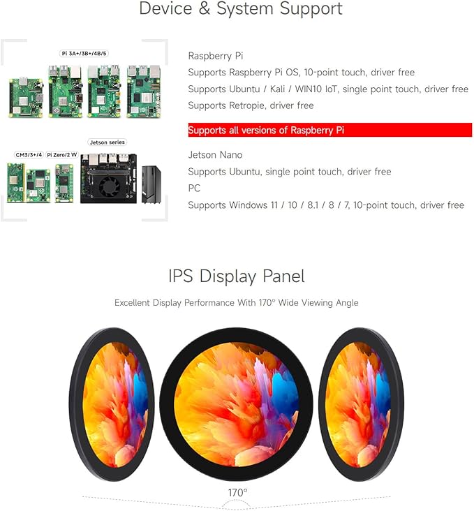 waveshare 4inch HDMI Round Touch Display 720 × 720 Resolution IPS 10-Point Touch Compatible with Raspberry Pi 5/4B/3B+/3A+/2B/B+/A+/Zero/Zero W/WH/Zero 2W Compatible with Jetson Nano and Mini PC