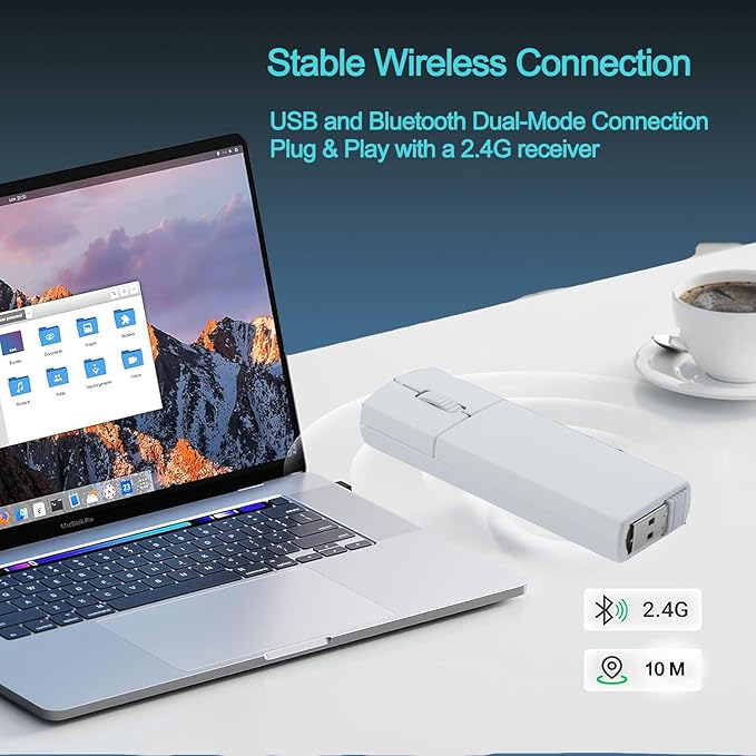 Ultra Small Bluetooth Wireless Mouse Dual Mode (BT+2.4G) Noiseless Rechargeable (with Mouse Case) 1200 DPI Slim and Portable Mini Travel Cordless Mice for PC Computer Laptop (White)