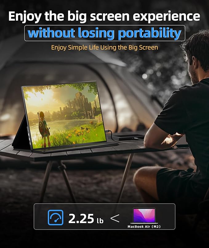 Ingnok Portable Monitor 18.5 Inch FHD 1080P 100% sRGB Laptop Screen Extender USB C HDMI Portable Gaming Monitor w/Smart Cover &amp Speakers External Monitor for Laptop Mac PC