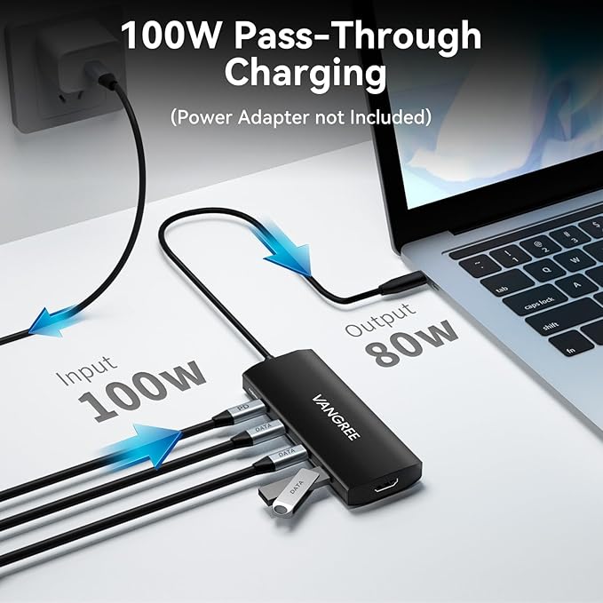 USB C Hub 8 in 1 Multiport Adapter 3 USB 3.2 Gen 2 Ports with 10Gbps 3 USB-A 3.0 5Gbps 4K@60Hz HDMI 100W PD USBC Splitter for MacBook Pro iPad Pro Mac mini and More(Not Support USB-C Monitor)