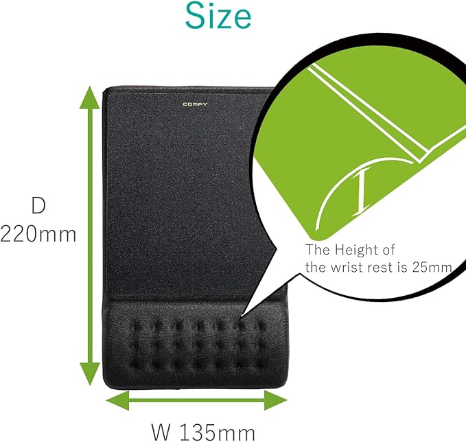 ELECOM Mouse Pad with Wrist RestComfy Smooth Control/Ergonomic Design/Reduce Wrist Fatigue/Memory Foam Black MP-096BK