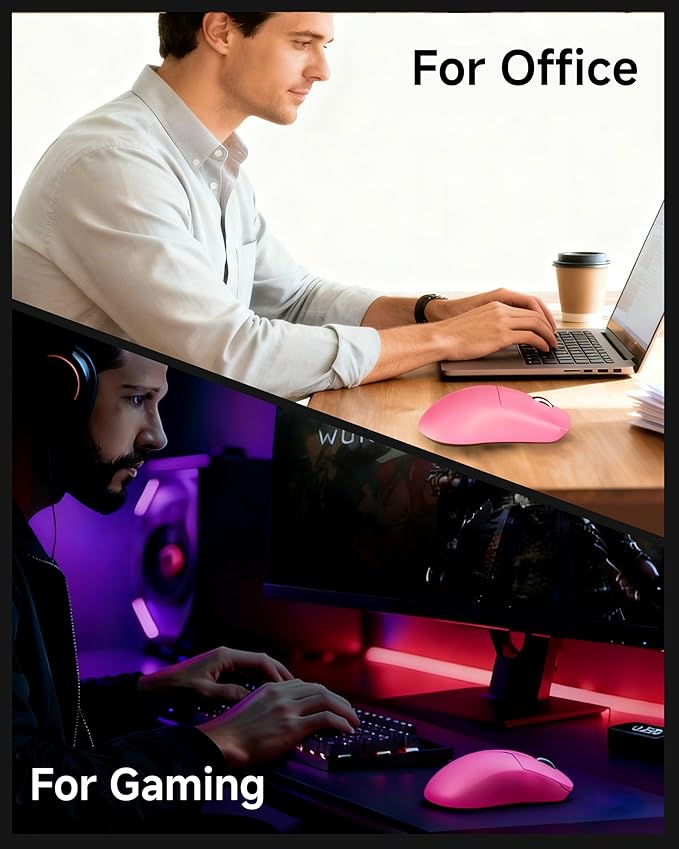 X23Pro Wireless Gaming Mouse 59g Ultra-Lightweight 800mAh Rechargeable Mouse PAW3311 Sensor 12000 DPI Tri-Mode Wireless Mouses with 6 Programmable Buttons Grip Tape for PC/Mac Pink