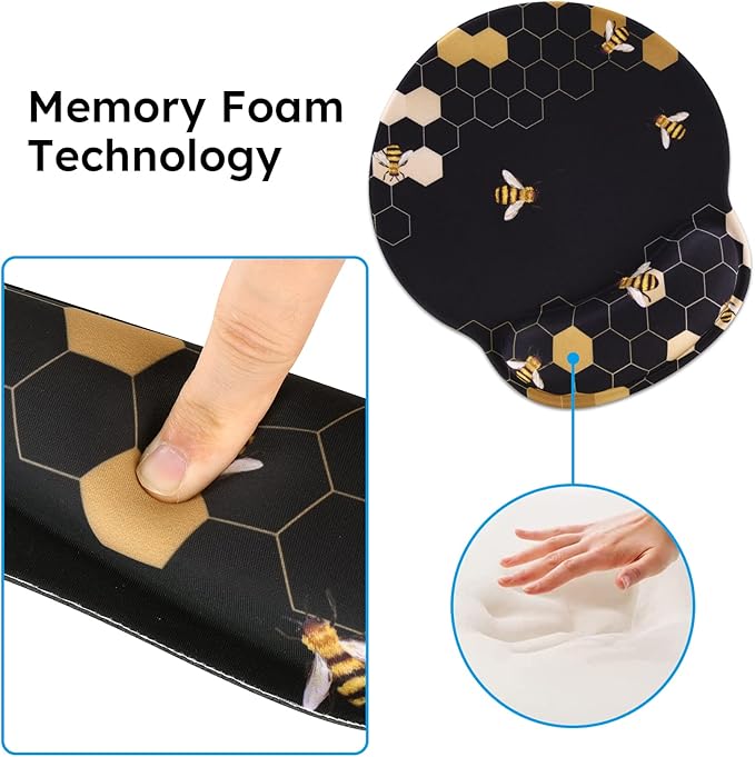 iCasso Desk Mat Gaming Mouse Pad Wrist Support Set4in1 XXL Large Mousepad + Keyboard Wrist Rest+Mouse Wrist Rest+Coaster Set with Ergonomic Design for Home Office Table Computer-Honeycomb