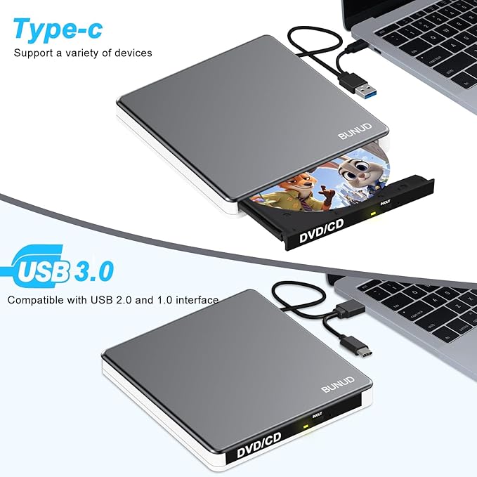 External DVD Drive USB C Superdrive for Apple USB 3.0 DVD Burner Reader for Mac Portable CD +/-RW Drive External DVD Player for Laptop MacBook Windows 11 10 PC Linux OS