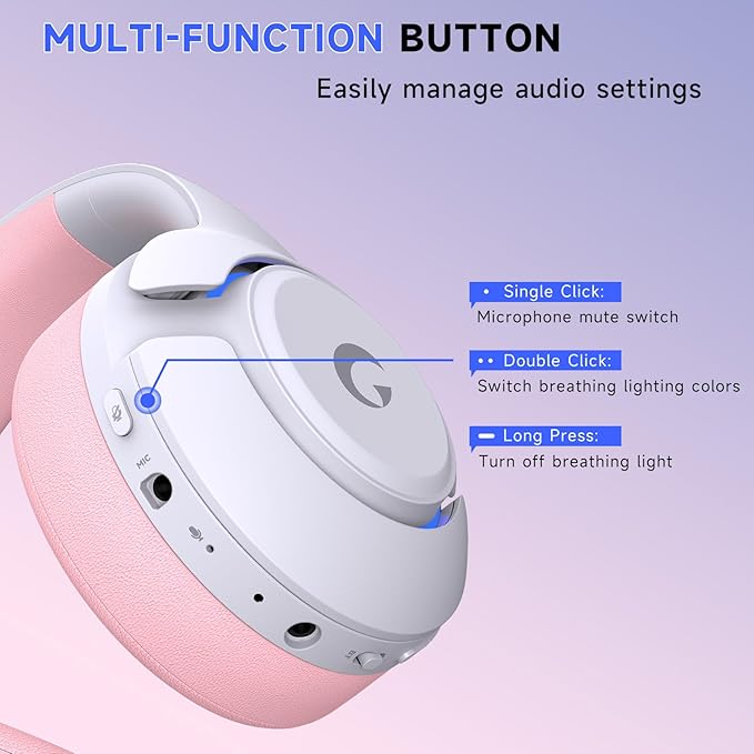 Gtheos Wireless Gaming Headset for ps5 ps4 Elden Ring PC Mac Switch Bluetooth 5.3 Gaming Headphones with Noise Canceling Microphone 45H Battery RGB Light Pink