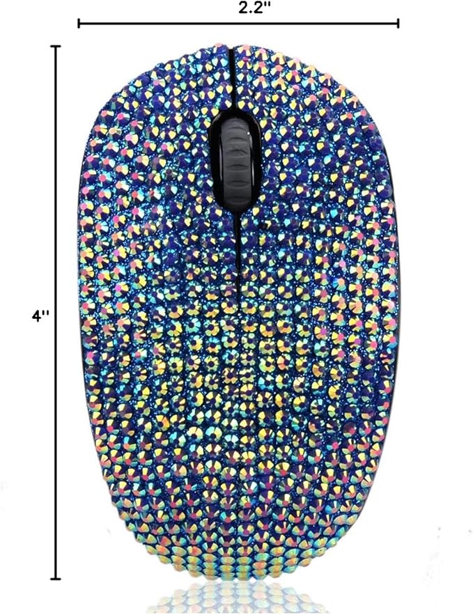 Bling Dazzling 2.4GHz Wireless Silent Mouse Covered with Rhinestone Crystal Crystallized Mouse with USB Receiver Compatible with Notebook PC Laptop Computer MacBookGreat Gift (Blue)