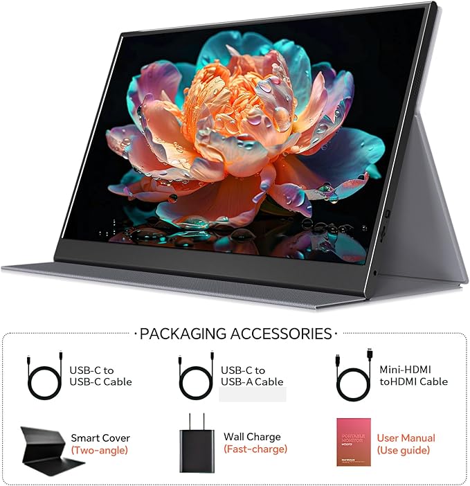 WGK True 4K Portable Monitor - 15.6inch UHD 3840×2160 100% sRGB USB-C HDMI External Second Monitor Portable IPS Screen Computer Display with Speakers for Laptop MacBook Switch PS5/4 Xbox