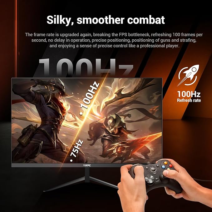 24 inch Computer Gaming Monitor 100HzBuilt-in Speakers1080P DisplayErgonomic Tilt Home Office Gaming MonitorHDMIVGA PortSync Visual Experience for Work &amp Play Support Wall Mount Install