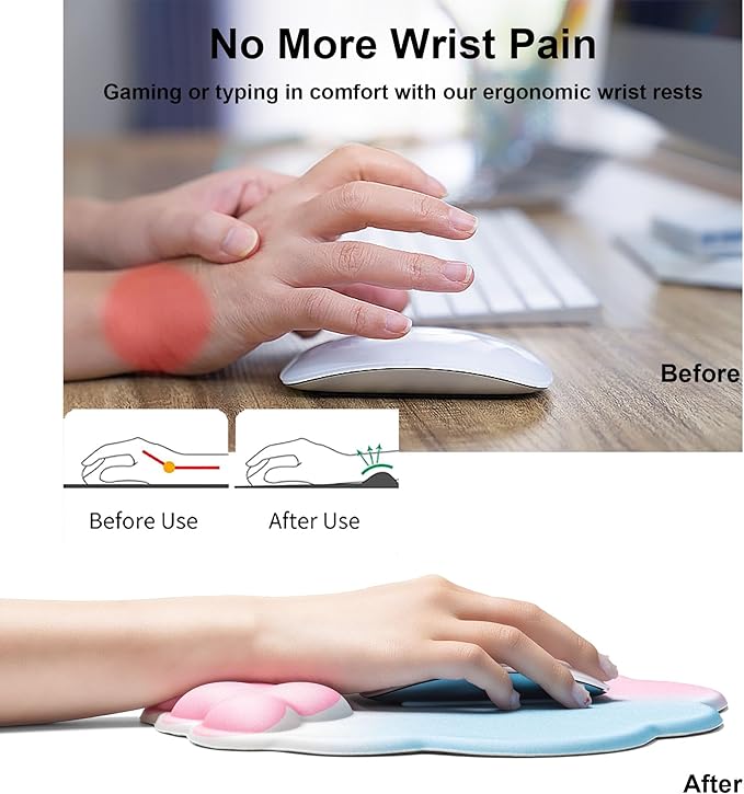 OUEST Cloud Wrist Rest Keyboard and Mouse Pad with Cute Ergonomic Memory Foam Non-Slip PU Base for Computer Mac Laptop Office Gaming-Orange/Blue/Pink