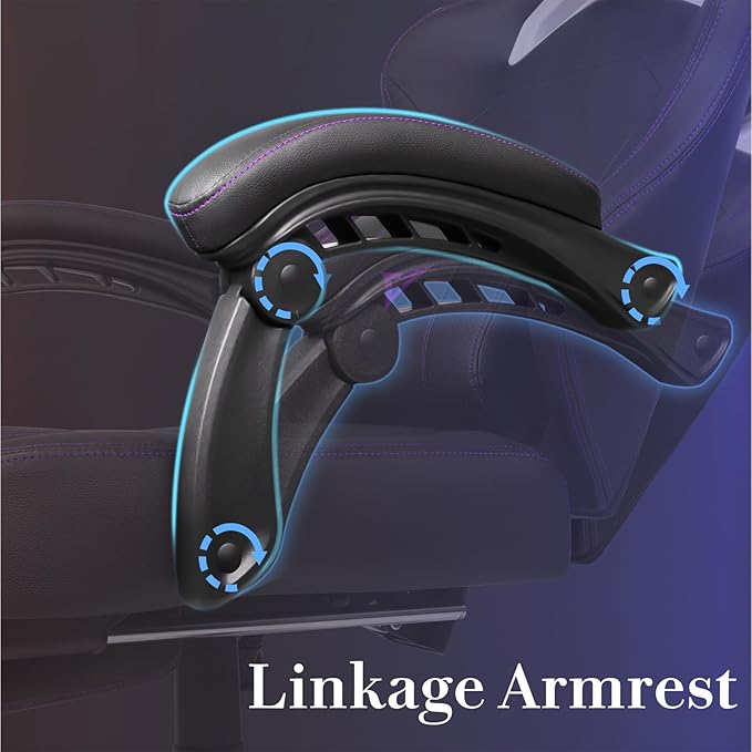 Waleaf Big and Tall Gaming Chair for Adults with Footrest 400lbs Weight Capacity Video Game Chairs for Office Ergonomic Computer Gaming Chair with Lumbar Support and Headrest (Purple)