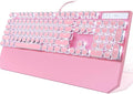 Camiysn Typewriter Style Mechanical Gaming Keyboard Pink Retro Punk Gaming Keyboard with White Backlit 104 Keys Blue Switch Wired Cute Keyboards Round Keycaps for Windows/Mac/PC