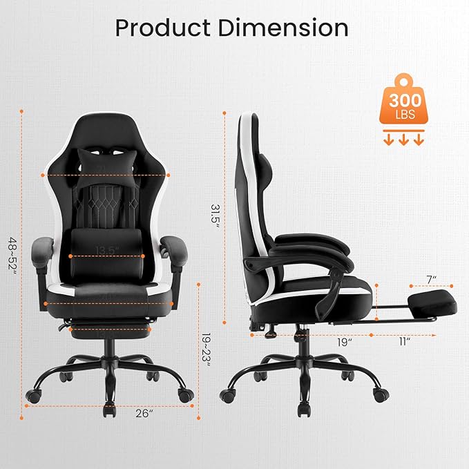 DUMOS Gaming Chair with Linkage Armrests Video Game Chairs with Pocket Spring Cushion Ergonomic Computer Silla Gamer Office Desk Chair with Footrest for Adults &amp Students Black