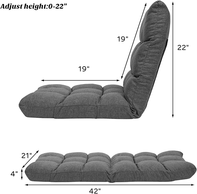 GORELAX Floor Chair with Back Support 14-Poistion Adjustable Folding Gaming Chair Recliner Meditation Chair with Steel Frame Padded Lazy Sofa Chair for Adults Kids (Gray)