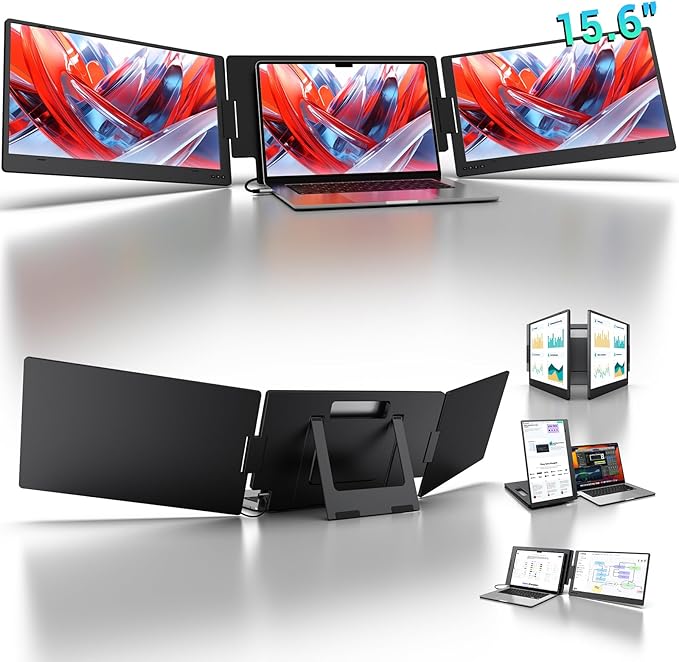 KYY 15.6 Laptop Screen Extender 1080P FHD IPS Portable Monitor One Cable USB-C Triple Monitor Dual Travel Screen for 12-17'' Laptops 360° Rotation &amp KickstandX90D (Driver Need)
