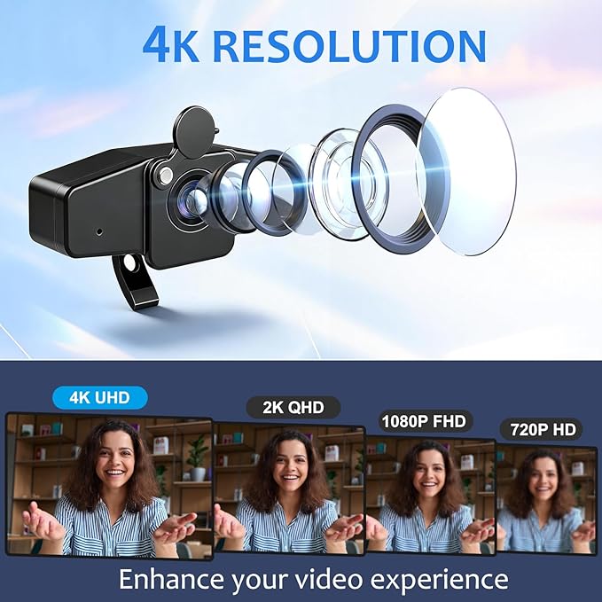 POHO 4K Webcam for PC Ultra HD Computer Camera with PDAF Autofocus Aluminum Material Auto Light Correction70° FOV Web Camera with MicrophonePrivacy Cover for Streaming Conference Zoom