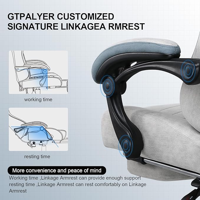 GTPLAYER Gaming Chair Computer Office Chair with Pocket Spring Cushion Linkage Armrests and Footrest High Back Ergonomic Computer Chair with Lumbar Support Task Chair with Footrest