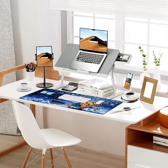 Keyboard Mouse Pad Set Extended Gaming Mouse Pad+Ergonomics Keyboard Wrist Rest Support Memory Foam Easy Typing Pain Relief 4Pcs XL Ultra Thick Desk MatButterfly in Rain