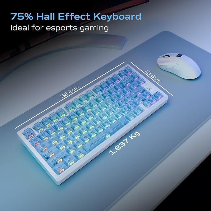 Mechanical Keyboard Chilkey Slice75 HE Gaming Keyboard Wired 75% Hall Effect Magnetic Aluminum Keyboard with WS Flux HE Clacky Switch Rapid Trigger 8K Polling Per-Key RGB Custom PC/Mac Support