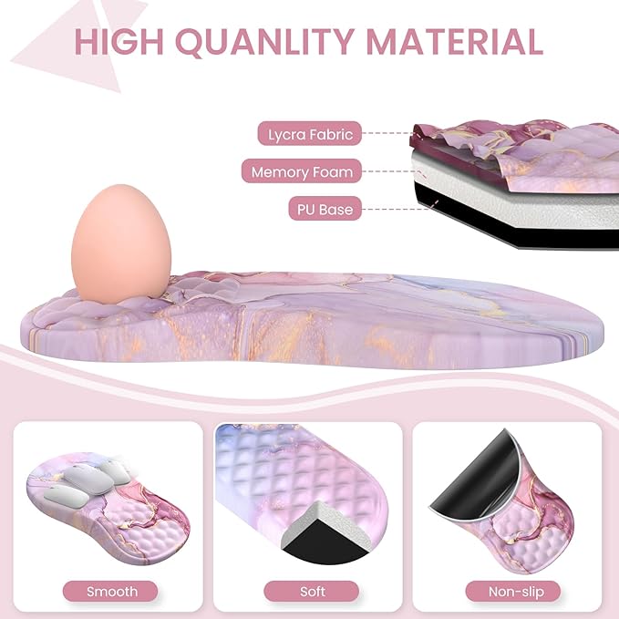 Pink Desk Mat Large Mouse Pad with Wrist Rest Ergonomic Keyboard Wrist Support Carpal Tunnel Mousepad XXL Cushion with Coaster Set Computer Keyboard Mat Pink Marble