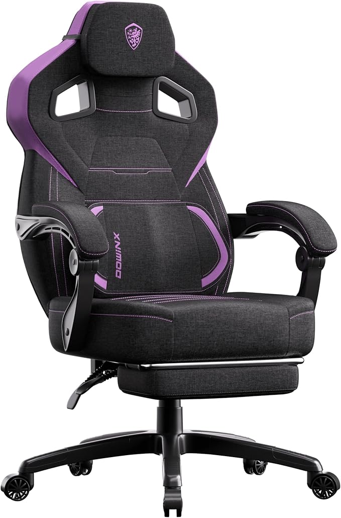Dowinx Fabric Gaming Chair with Footrest Big and Tall Ergonomic Gamer Chair with Lumbar Support Wide Back Computer Chair for Heavy People Purple