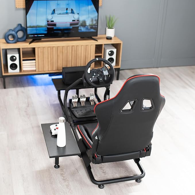 VIVO Premium Racing Simulator Cockpit with Shelf Kit Wheel Stand Gear Mount Fits Logitech Thrustmaster Fanatec Compatible with Xbox One PlayStation STAND-KIT-RACE1S