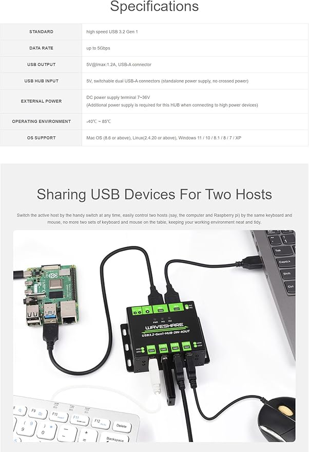 Industrial Grade USB 3.2 HUB Switchable Dual Hosts Multi Protections Extending 4X USB Ports 2 in 4 Out Multi OS