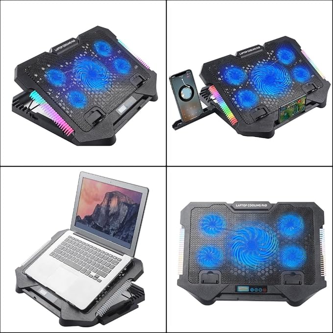 Laptop Cooling Pad Laptop Coolers for Notebook Gaming Fan Stable Stand Adjustable with 2 USB Port and Phone Holder
