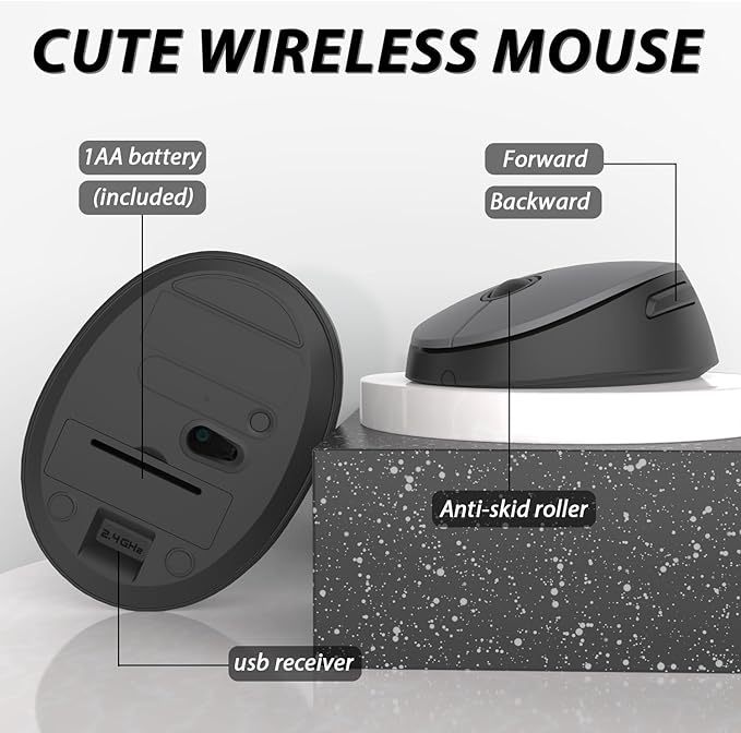 Wireless Keyboard and Mouse KOOTOP Cute Keyboard and Mouse 2.4G Wireless Keyboard with Retro Round Keycap for PC Mac LaptopTabletComputer Windows (Grey)