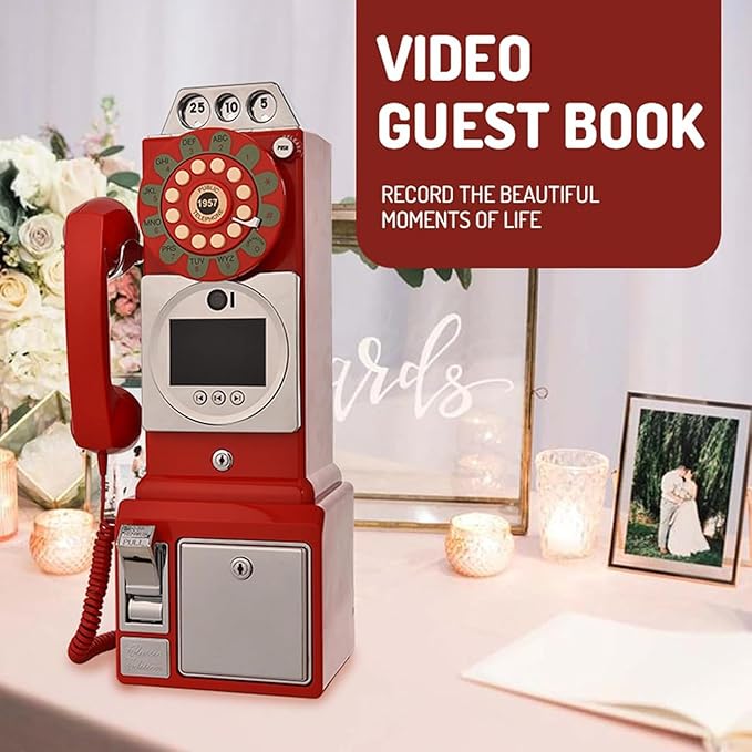 1080P Video Audio GuestBook Wedding Phone 64G SD Card Customized Video Audio Guest Book Alternatives with Lens Recording for Birthday Party Anniversary Engagement Red