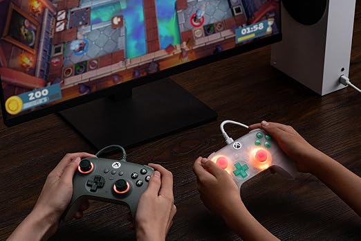 8BitDo Ultimate Mini Wired Controller for Xbox with RGB Lighting Fire Ring Hall Effect Joysticks and Triggers for Xbox Series X|S Xbox One Windows 10/11 - Officially Licensed (Translucent Pink)