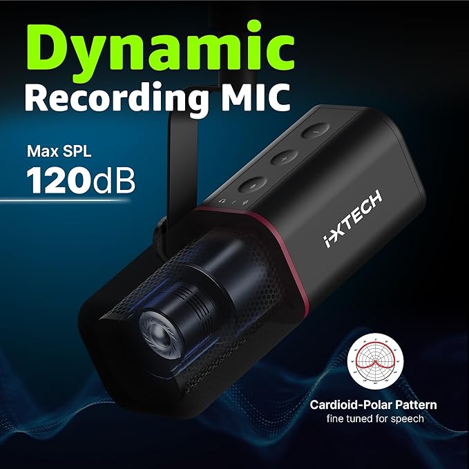 IXTECH Cardioid Dynamic Microphone with Mic Cover Vocal USB XLR Microphone for Podcasting Streaming Recording Gaming and Voice-Over (Black)