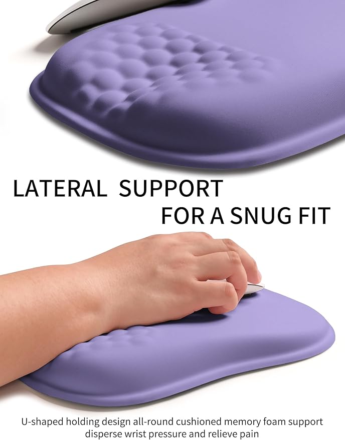Hokafenle Ergonomic Wrist-Hugging Mouse Pad Wrist Support U-Shaped Holding Wrist Rest Mousepad for Carpal Tunnel Pain Relief with Cushioned Memory Foam Slope Massage Bulge (10.2x8.3 inLavender)