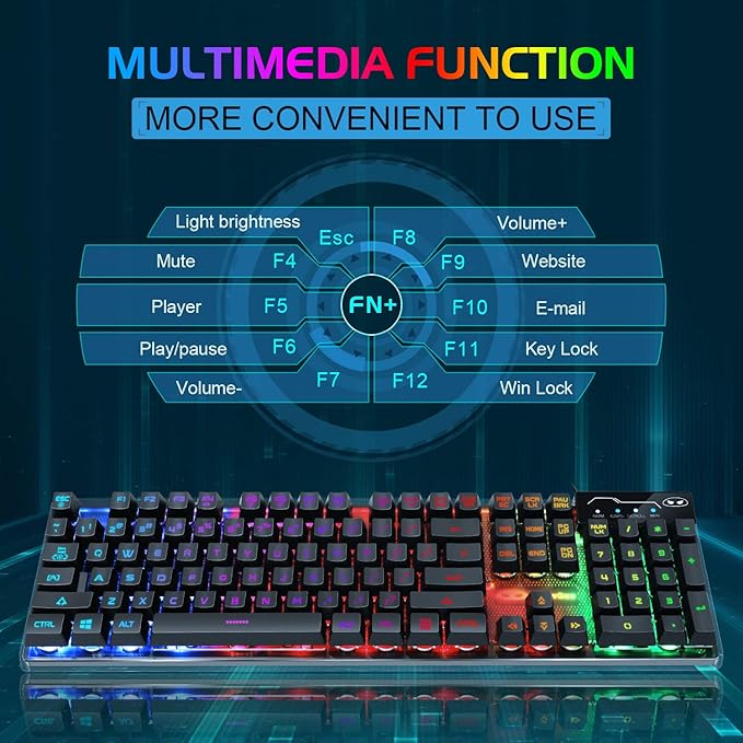 Gaming Keyboard and Mouse Combo K1 RGB LED Backlit Wired Keyboard with 104 Key Computer PC Gaming Keyboard for PC/Laptop (Black)