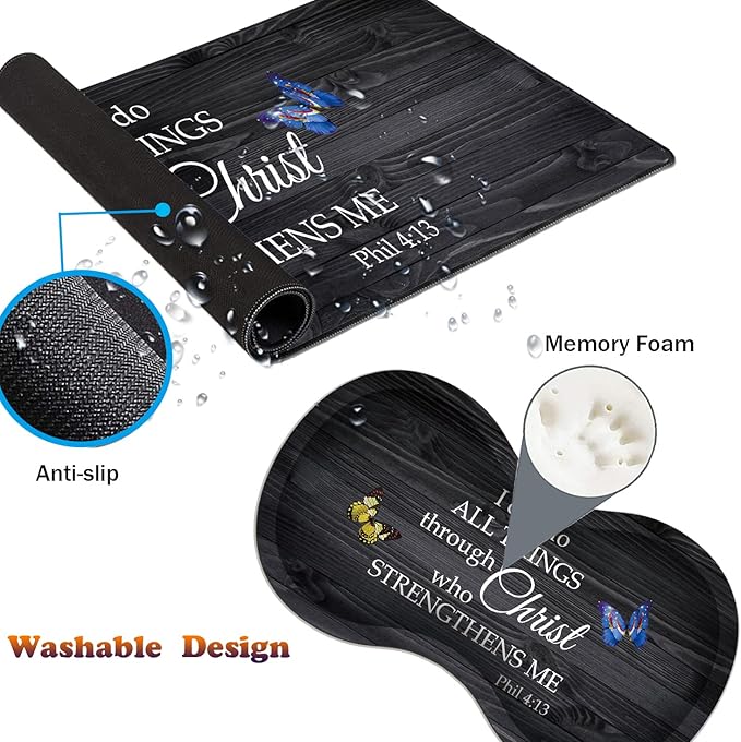 Desk Pad Gaming Mouse Pad + Wrist Rest Support Pad + Coaster 31.5 × 11.8 Durable Non-Slip Extended Computer Mouse Pad Suitable for Office and Home Bible Verse Phil 4-13