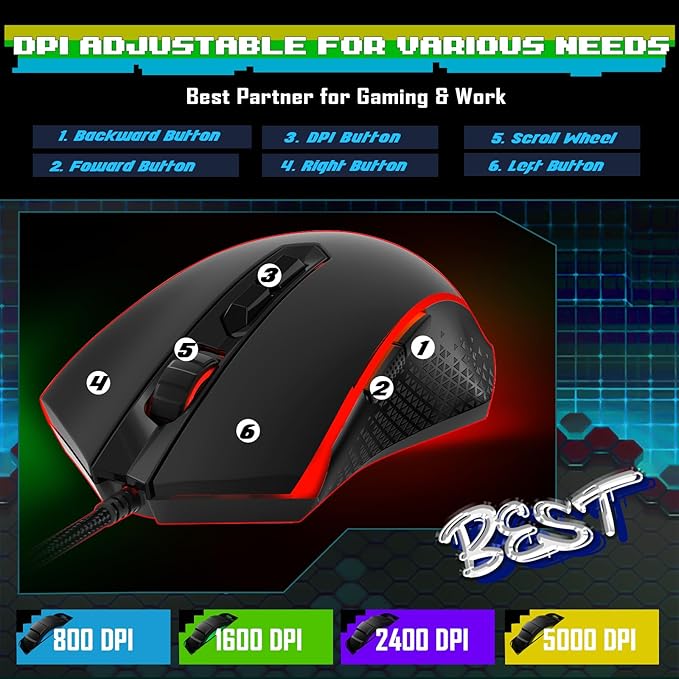 Redragon Updated S107 Gaming Keyboard and Mouse RGB Gaming Keyboard and 10000 DPI Mouse Combo with 25-Key Anti-Ghosting 1K Hz Programmable Mice with Software Plug &amp Play to PC Laptop [Upgrade]