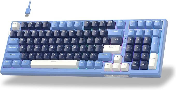 MageGee SKY98 Mechanical Gaming Keyboard 96% Gasket Hot Swappable Wired Custom Creamy Keyboard with 5-Layer Sound Dampening RGB Backlit NKRO for Win/Mac (Prussian Blue Blue Whale Switch)