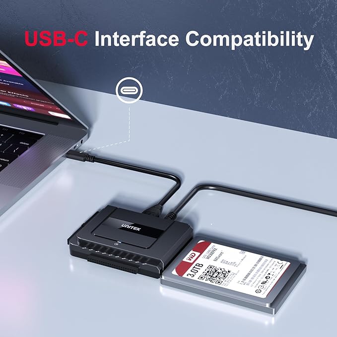 Unitek USB C to SATA 6Gbps IDE Adapter External Hard Drive Converter Kit for Universal 2.5/3.5 inch HDD/SSD Hard Drive Disk DVD-ROM/CD-ROM/CD-RW with USB C Connector &amp 12V/2A Power Adapter