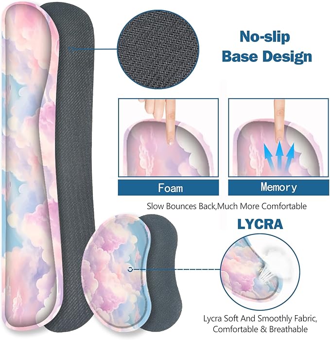 ToLuLu Large Mouse Pad Desk Pad Set Wrist Rest Support Desk Mat for Keyboard and Mouse 4PCS 35.4”x15.7 XXL Giant Mouse Pad Non-Slip Base Stitched Edges Mousepad for Home Office Dreamy Clouds
