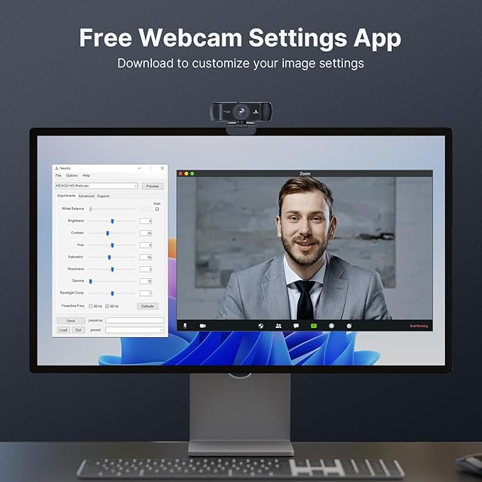 NexiGo 1080P 60FPS Webcam with Software Control and Microphone AutoFocus w/Privacy Cover N680P Pro Computer Web Camera for Skype Zoom Teams Mac PC Laptop Desktop