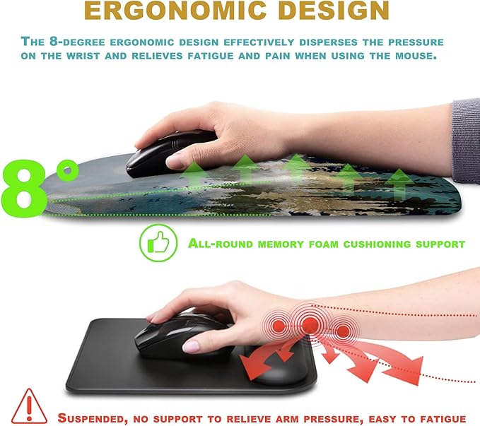 Ergonomic Wrist Rest Mouse Pad Massage Relief for Carpal Tunnel Entire Memory Foam Non-Slip Computer Mouse Pad for Wireless Forest Sunrise