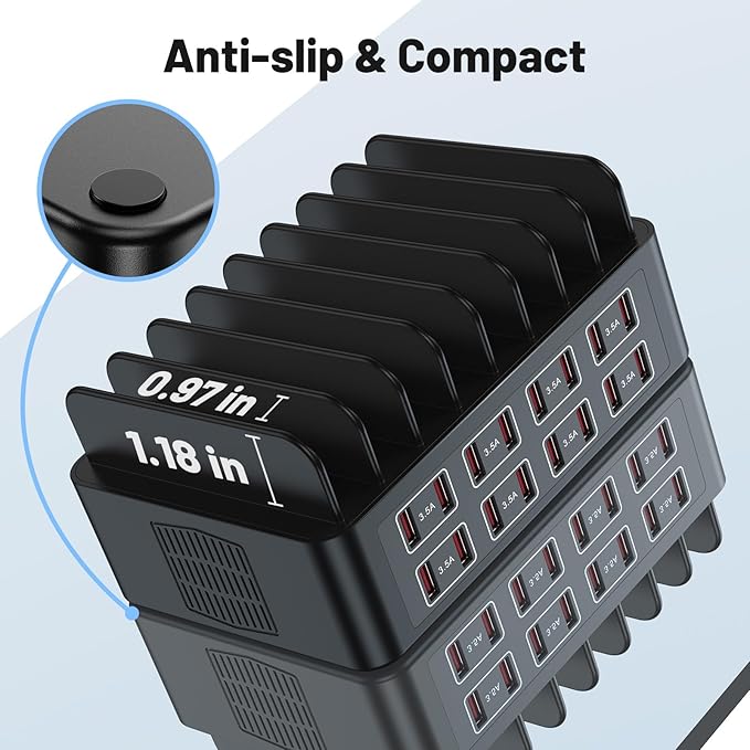 Charging Station for Multiple Devices 16 Port USB Fast Charging Station 175W Ipad Charger Station Multiple Charger Organizer Compatible with Smartphones Tablets and Other Devices