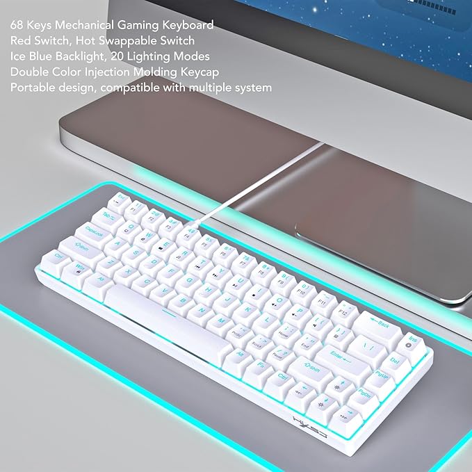 Bewinner 60% Gaming Mechanical Keyboard 68 Keys Compact Keyboard with Red Switches RGB LED Backlit Mechanical Keyboard for Laptop Tablet PC