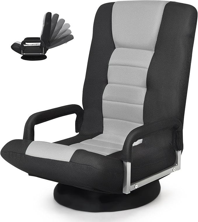 S AFSTAR Floor Gaming Chair Swivel Foldable Chair with Armrest &amp 6-Position Adjustable Backrest Folding Rocker for TV Reading &amp Home Office (Gray)