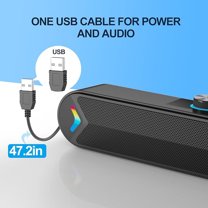 LENRUE Computer Speakers for DesktopPC Speakers with Basic Stereo Sound &amp Colorful Lights Single USB for Both Power and AudioDesktop Laptop Sound Bar Speakers for GamingMoviesMusic