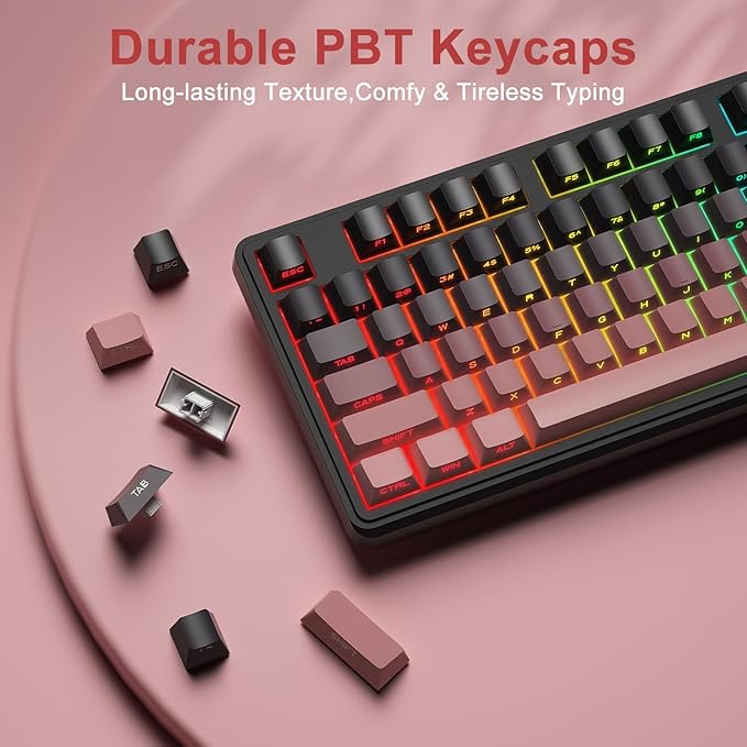 BlueFinger Wireless Gaming Keyboard RGB Backlit Tri-Mode Bluetooth/2.4G/USB-C 98 Keys Quiet Keyboard with Number Pad Volume Knob &amp Screen Side Printed PBT Keycaps for PC/Mac/Laptop