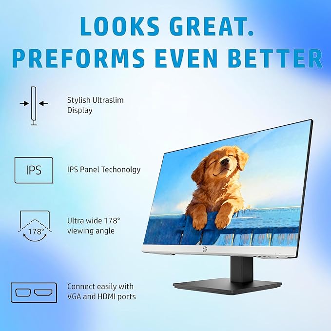 HP 24 FHD Business Office Monitor 3-Side Borderless 75Hz AMD FreeSync 1ms (VRB) VESA Highly Tilt Adjustable Stand Built-in Speakers HDMI &amp DisplayPort &amp VGA