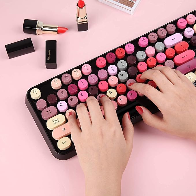 FOPETT Keyboard and Mouse Sets Wireless Reliable 2.4 GHz Connectivity for PCLaptopSmart TV and More (Black Colorful)