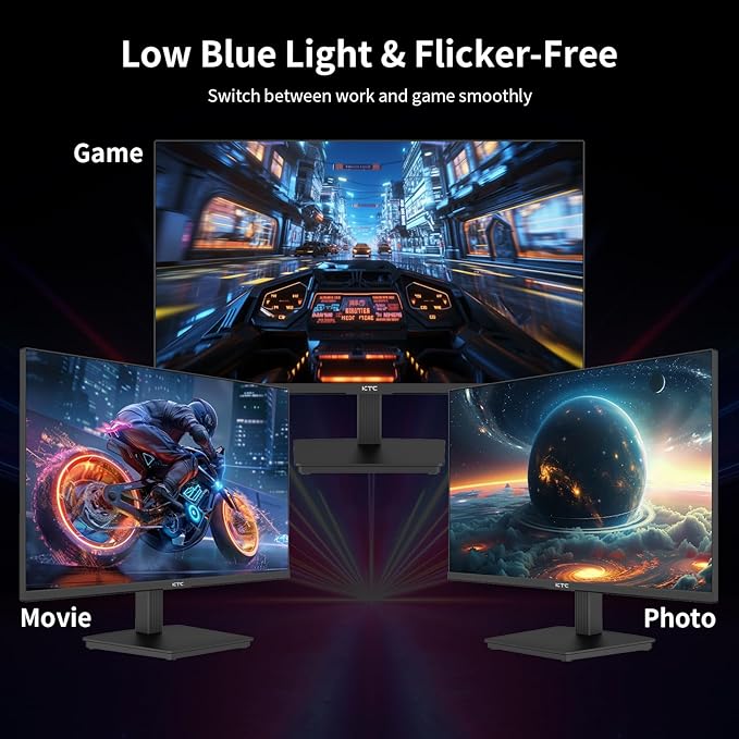KTC 24 Inch QHD 2560x1440 IPS Computer Monitor 100Hz Zero-Frame 2K Gaming Office Monitor Adaptive Sync HDR10 VESA Tilt Adjustable Low Blue Light DisplayPort HDMI H24T27