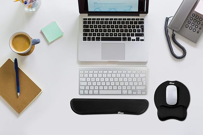 iFine Upgrade Enlarged Superfine Fibre Soft Smooth Memory Foam Ergonomic Mouse Pad &amp Keyboard Wrist Rest for Desktop Mac Gaming or Office Stress Free Typing (Black Two Sets)