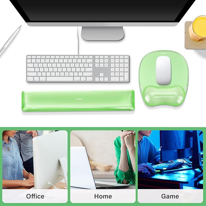 MOSISO Gel Wrist Rest Support for Mouse Pad&ampKeyboard Set Irregular Oval Ergonomic Mousepad Keyboard Pad Non-Slip Base Home/Office Pain Relief&ampCooling Gel Easy Typing Pad for Computer Laptop
